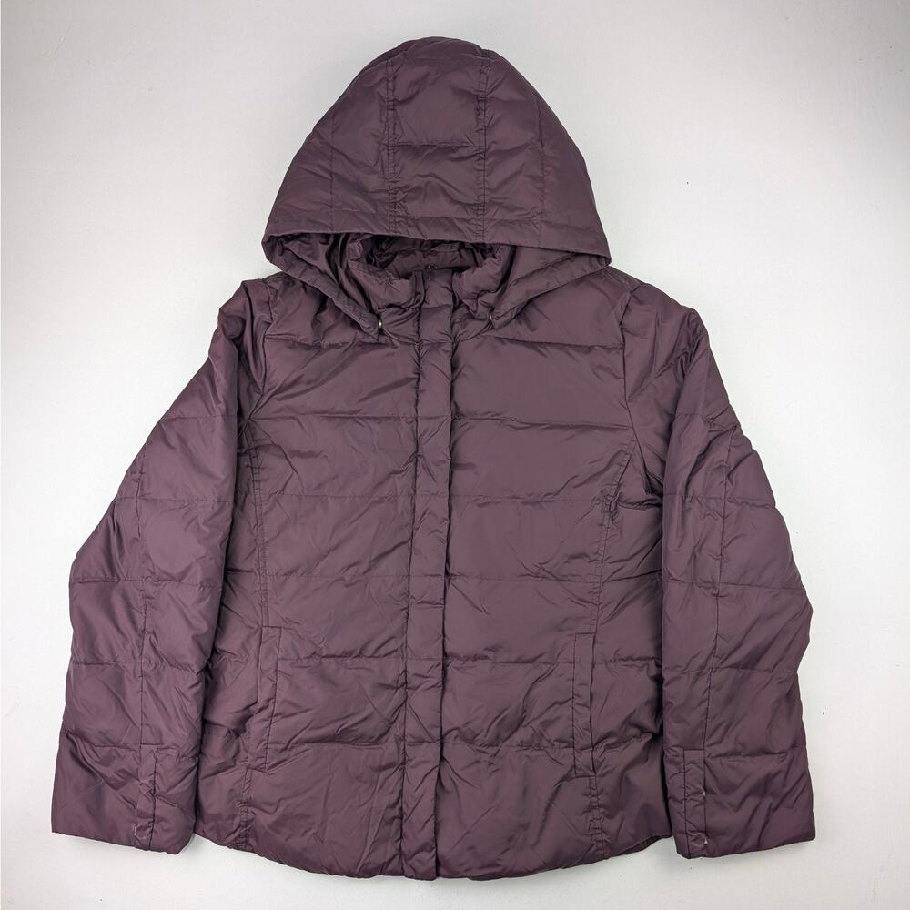 Eileen Fisher Women's Size Large Hooded Down Puffer Jacket Plum